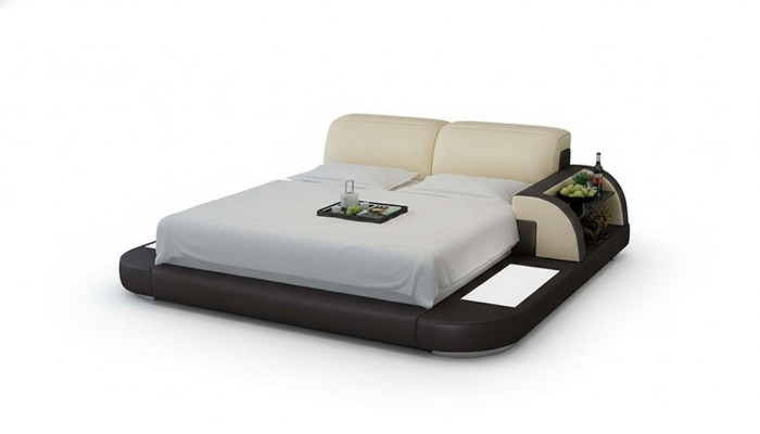 Design Bed XXL Big Beds Leather Hotel Upholstered 180x200 Multifunction Shelf USB