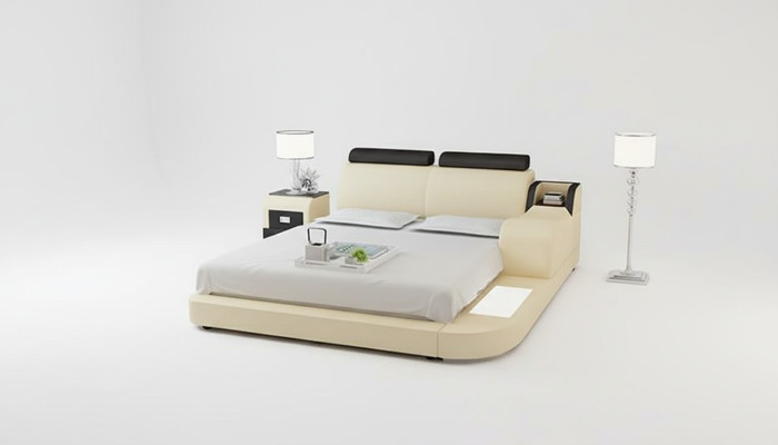 Design Bed XXL Big Beds Leather Hotel Upholstery 160x200cm Multifunction Shelf USB
