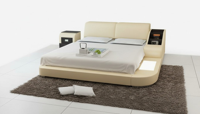 Design Bed XXL Big Beds Leather Hotel Upholstery 160x200cm Multifunction Shelf USB