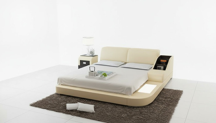 Design bed XXL big beds leather upholstery hotel 160x200cm multifunctional shelf USB