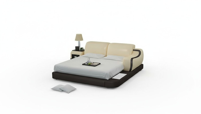 Design XXL Bed Big Beds Hotel Upholstery 200x200 Multifunction Shelf USB Leather