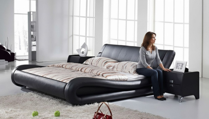 XXL king size leather bed bed beds with USB, leather designer 4761