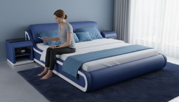 Double luxury leather bed + USB upholstered bed multifunction LB8835