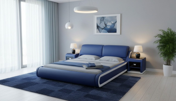 Double luxury leather bed + USB upholstered bed multifunction LB8835