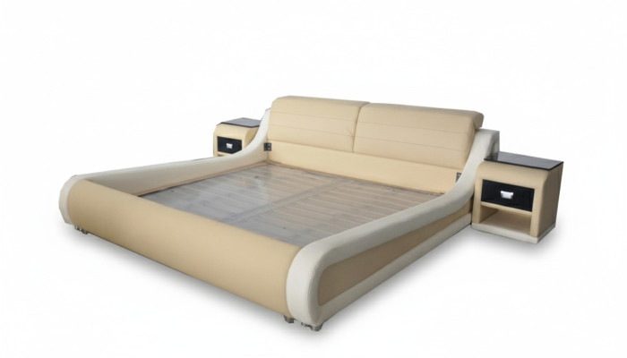 Double Luxury Leather Bed + USB Upholstered Beds Multifunction LB8831