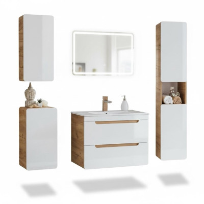 Design bathroom furniture, bathroom set, cabinet, washbasin, decor, lighting.