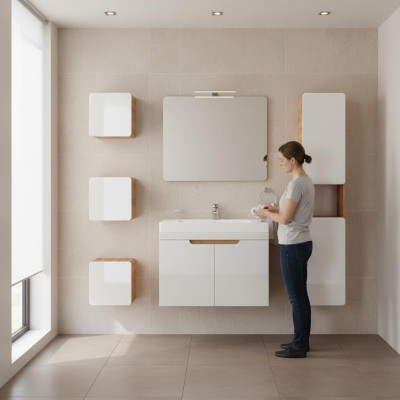 Design bathroom furniture set 6-piece suite cabinet washbasin