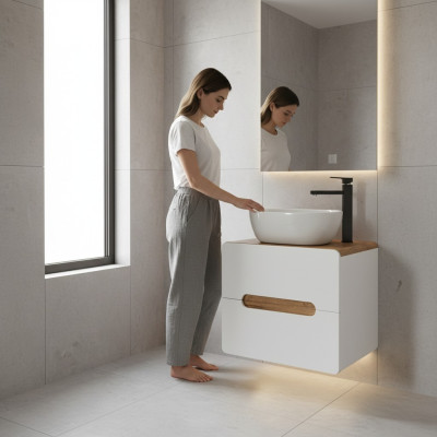 Washbasin Bathroom Sink with Countertop Basin 60cm Vanity Unit High Gloss
