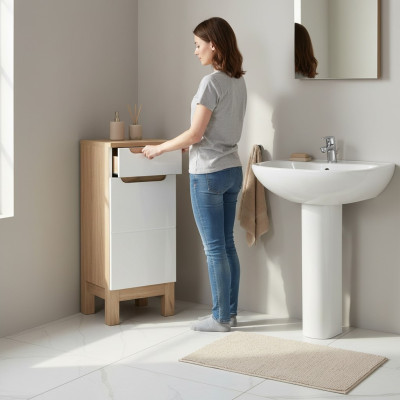 Bathroom cabinet base unit shelves high-gloss white bathroom cabinet