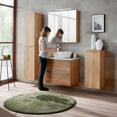 Design bathroom furniture set, 4-piece suite with cabinet and washbasin.