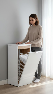 Universal wall cabinet decorative bathroom furniture with a laundry basket