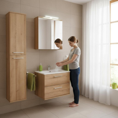 Design bathroom furniture set, 3-piece decoration set, cabinet, washbasin
