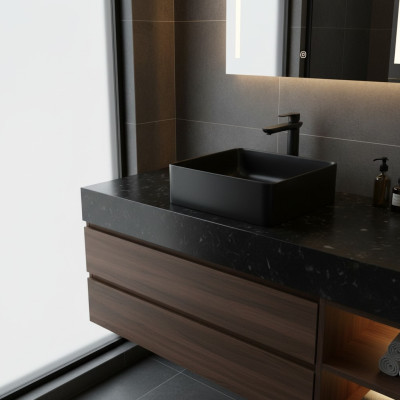 Washbasin Black Ceramic Countertop Table Plate Sink Basin Installation