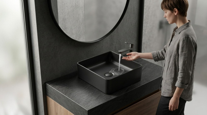 Washbasin black countertop table ceramic basin sink placed