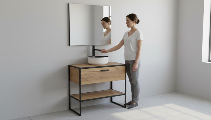Bathroom furniture set 90cm sink loft vanity base cabinet washbasin drawer