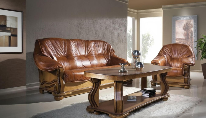 Antique Style Leather Sofa Set 3+2+1 Seater Italian Leather Upholstery