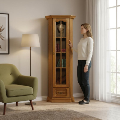 Country House Tall Cabinet Display Cabinet Wood Glass Cabinet Display Cabinets