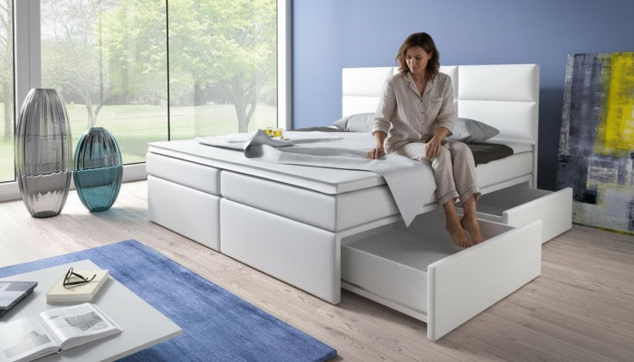 Box spring beds, bed upholstery, faux leather, designer hotel double luxury design, new