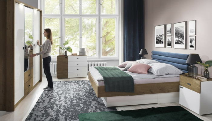 Design bedroom 5-piece set bed bedside tables dresser wardrobe