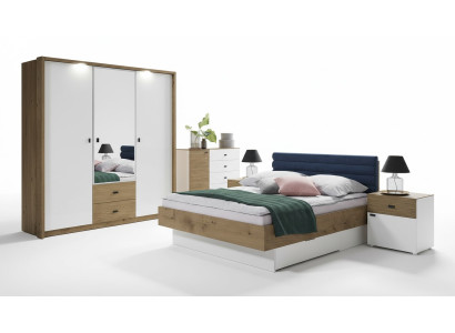 Design bedroom 5-piece set bed bedside tables dresser wardrobe