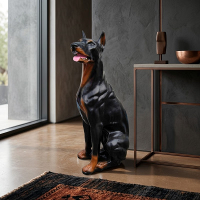 Doberman Figure Statue Sculpture Fighting Dog Garden Decoration Burglar Deterrent