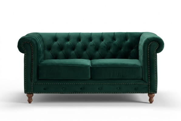 British Chesterfield Green Three-Seater Couch - Luxury Leather Furniture