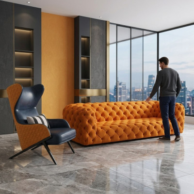 Extra Luxury Class Sofa - Chesterfield Big XXL Couch - Four-Seater Seat Cushion