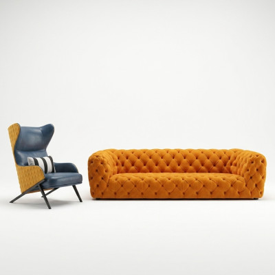 Extra Luxury Class Sofa - Chesterfield Big XXL Couch - Four-Seater Seat Cushion