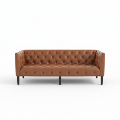 Men's Club Chesterfield Sofa Couch Leather Upholstery Three-Seater Brown