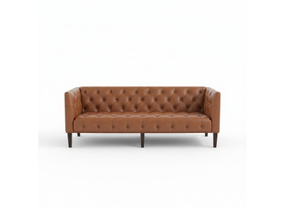 Men's Club Chesterfield Sofa Couch Leather Upholstery Three-Seater Brown