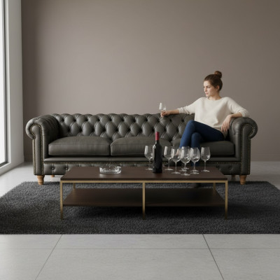 Design Leather Sofa Couch - Chesterfield Upholstered Three-Seater 240cm New