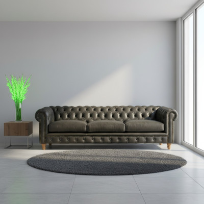 Design Leather Sofa Couch - Chesterfield Upholstered Three-Seater 240cm New