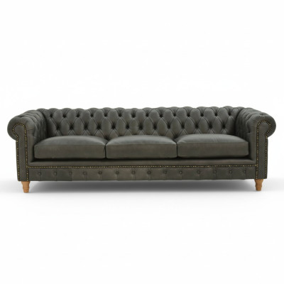 Design Leather Sofa Couch - Chesterfield Upholstered Three-Seater 240cm New