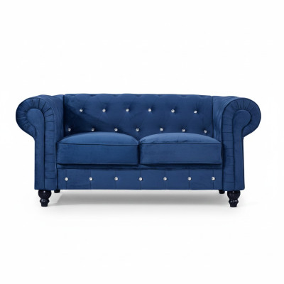 Classic Leather Couch - Blue Chesterfield Fabric Sofa 2 Seater Textil jvmoebel®