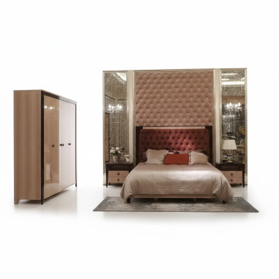 Bed 2x Nightstand 3-piece Bedroom Set Design Modern Luxury