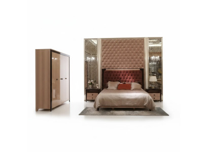 Bed 2x Nightstand 3-piece Bedroom Set Design Modern Luxury