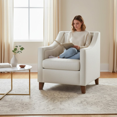 Chair 1x Dining Room Upholstered Chair TV Lounge Textile Seat Armchair Chesterfield