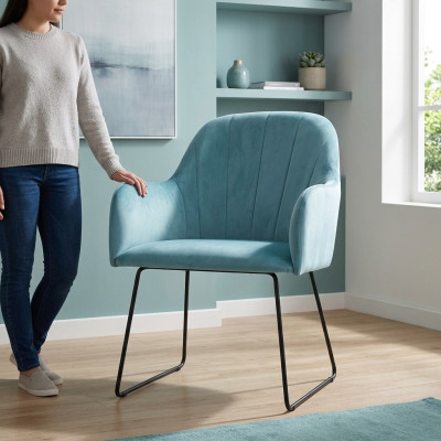 Modern armchairs set of 8 chairs suite turquoise upholstery armrests