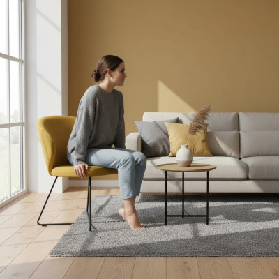 Modern armchairs group 8 chair set suite yellow upholstery armrest