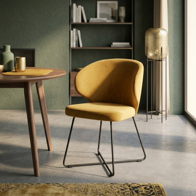 Modern armchairs group 8 chair set suite yellow upholstery armrest