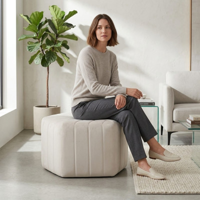 Fabric Footstool Ottoman Velvet Stool Pouf Puff Seat Pouf Textile