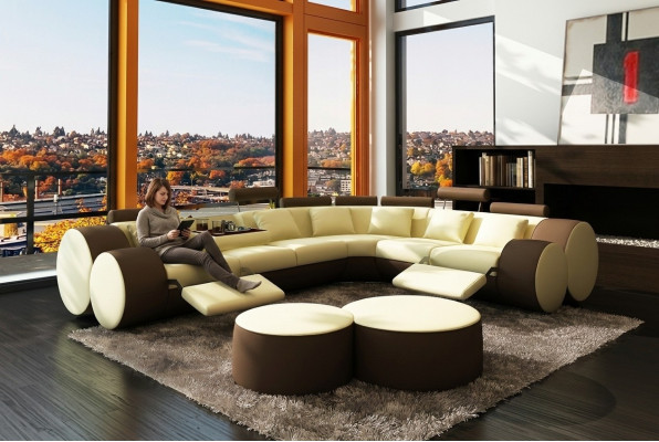 Corner sofa, leather sofa couch - designer sofa set seating upholstery living landscape