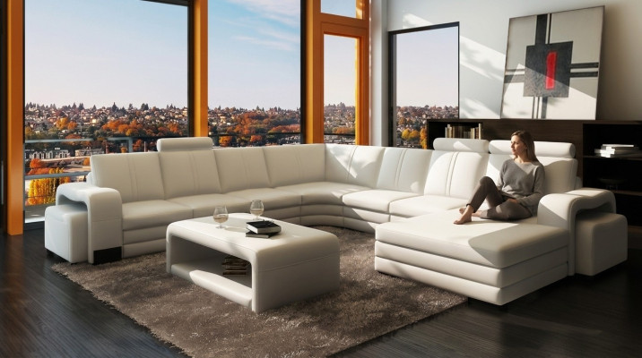 Large living area sofa upholstery corner suite + ottoman couch table complete set