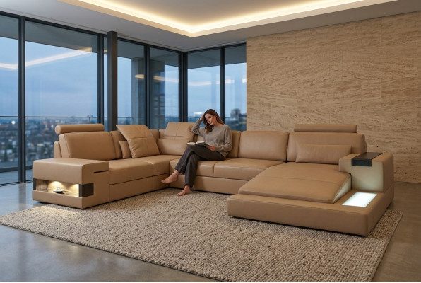 U-shaped sofa couch upholstery ensemble living area corner sofa design leather