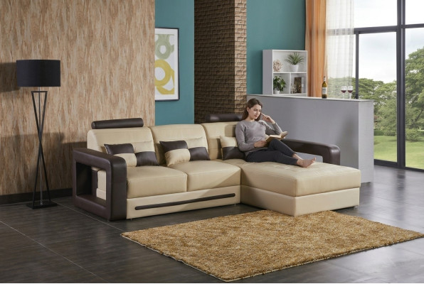 Sectional L-shaped sofa couch upholstered set living landscape leather sofa