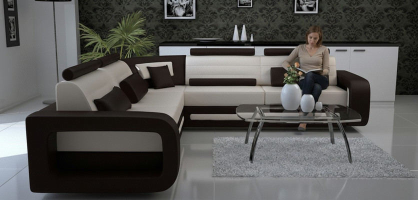 Corner sofa upholstered couch leather corner sofa living landscape L-shape upholstery set