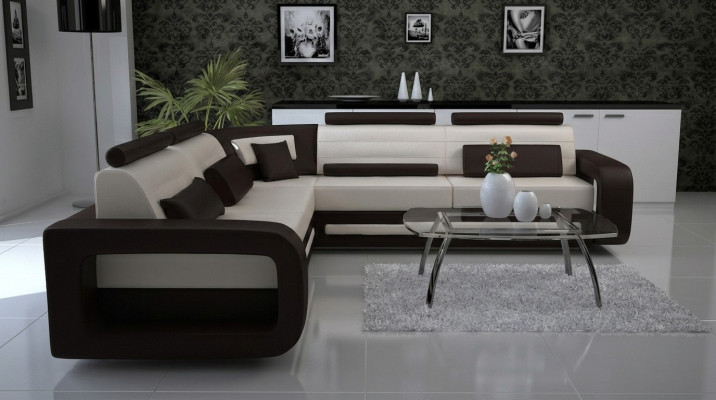 Corner sofa upholstered couch leather corner sofa living landscape L-shape upholstery set