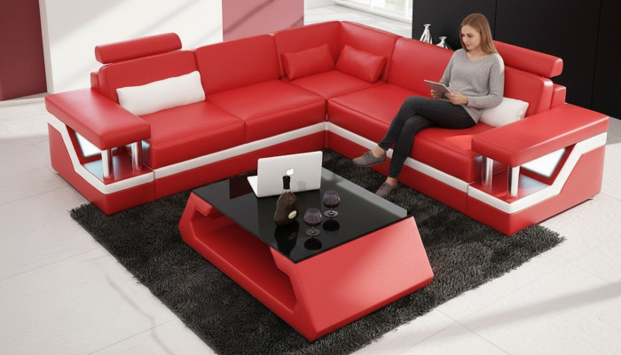 Corner sectional leather sofa living area set design modern sofa L-shape