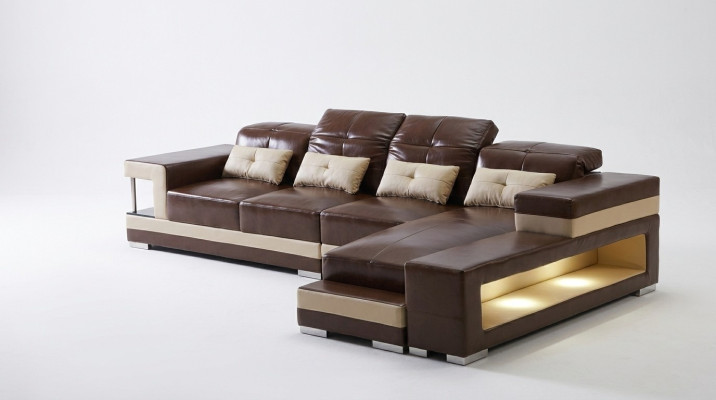 Sectional sofa leather living area set design modern sofa L-shape brown