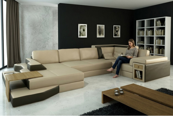 Design Sofa U Shape Leather Living Landscape Couch Upholstery Seat Corner Sofa